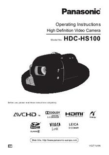 Panasonic HDC HS 100 manual. Camera Instructions.